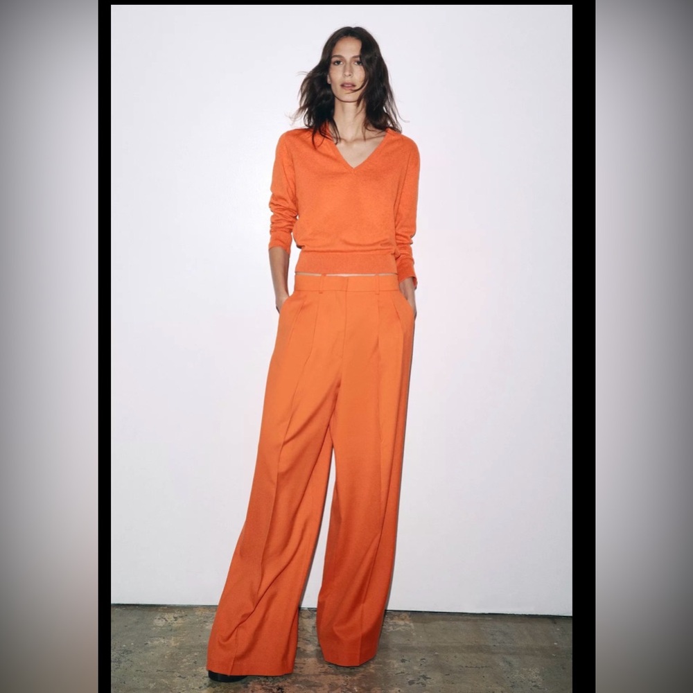 Zara Vibrant Orange Wide-Leg Pants